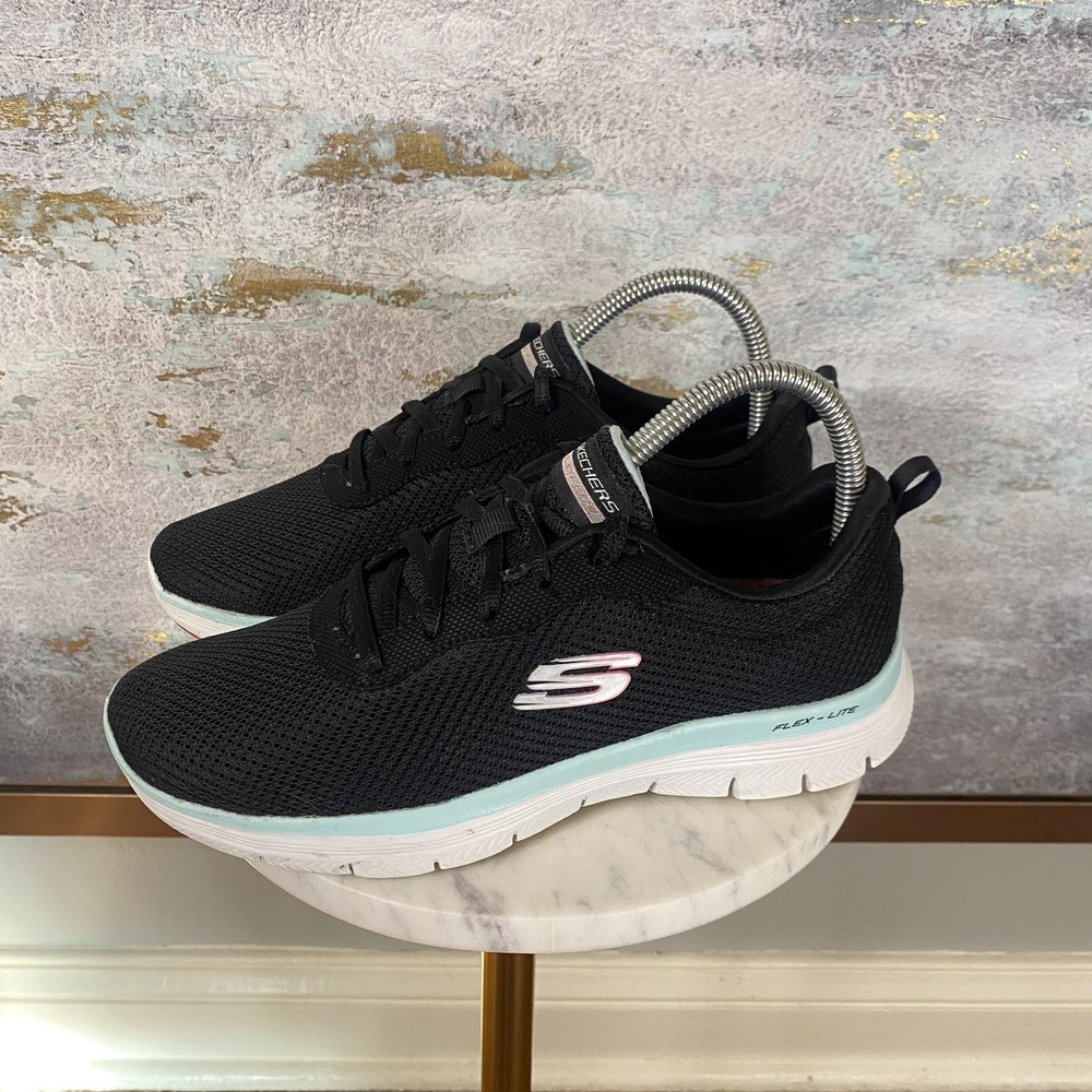 Skechers Flex-Lite Shoes Womens Size 7 Black Mesh Walking Sneakers SN 1493037X